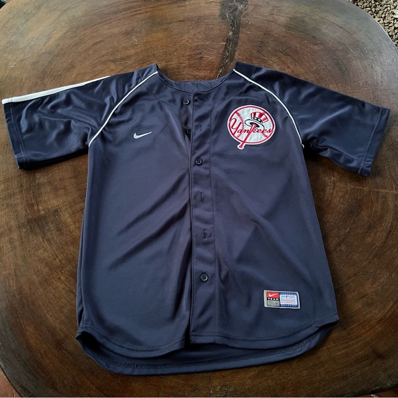 Vintage New York Yankees MLB Sewn Nike Baseball Jersey Youth M 12/14 Navy Blue - Picture 1 of 4